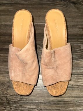 Vince Blush Pink Suede Cork Slide Mules